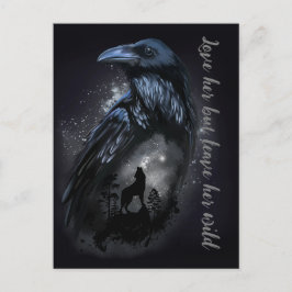 Raven und Wolf, die auf dem Mond heulen Postkarte