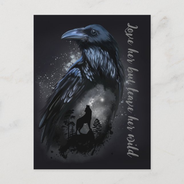 Raven und Wolf, die auf dem Mond heulen Postkarte (Vorderseite)
