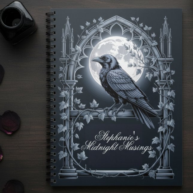 Raven Under Moon Gothic Midnight Journal Notizblock (Gothic raven personalized journal)