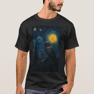 Raven Under Starry Night Gothic Art T-Shirt