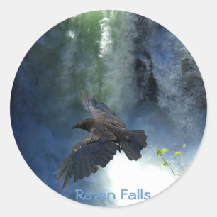 RAVEN & WASSERFALL Naturgeschenke Runder Aufkleber