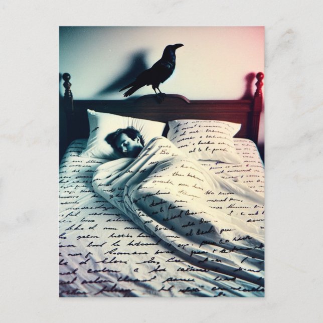 Raven Watches über den Menschen schlafen Postkarte (Vorderseite)