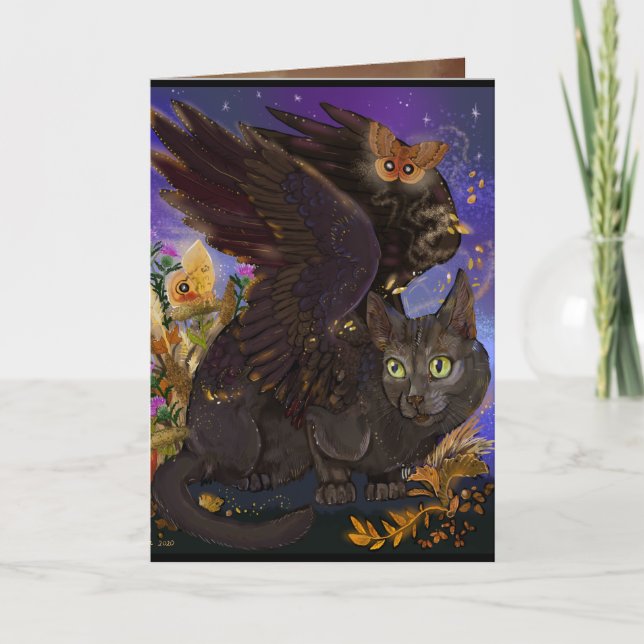 Raven Winged Autumn Magic Cat Dankeskarte (Vorderseite)