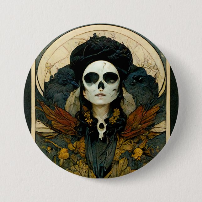 Raven Witch Fantasy Horror Goth Gothic Button (Vorderseite)