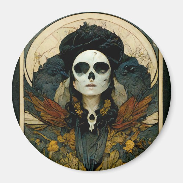 Raven Witch Fantasy Horror Goth Gothic Magnet (Vorne)