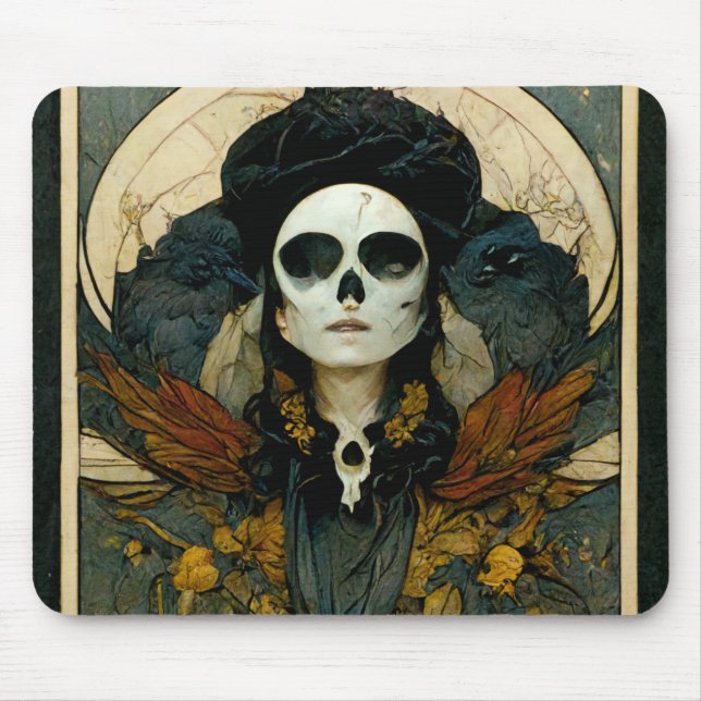 Raven Witch Fantasy Horror Goth Gothic Mousepad (Vorne)