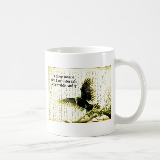Raven with Poe Quote and Handwriting Kaffeetasse (Rechts)