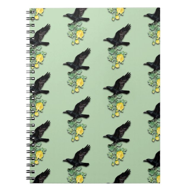 Raven with Yellow Rose Notizblock (Vorderseite)