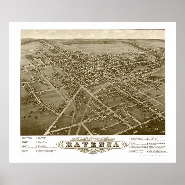 Ravenna, OH Panoramakarte - 1882 Poster (Vorne)
