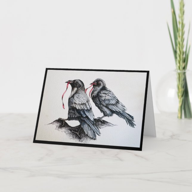 Ravens and Red Ribbon Karte (Vorderseite)