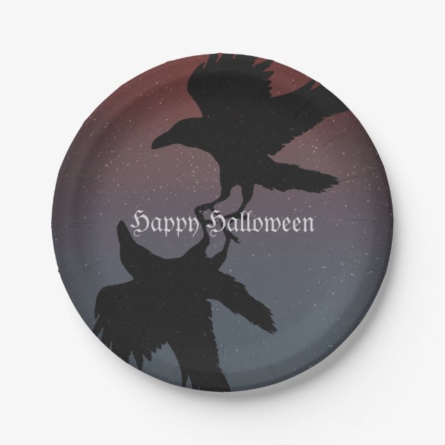 Ravens Birds Night Starry Sky Grunge Pappteller (Vorderseite)