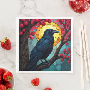 Ravens-Crows-Glass Cherry Tree Serviette