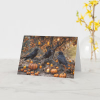 Ravens Crows mit Pumpkins Candles Edgar Allan Poe