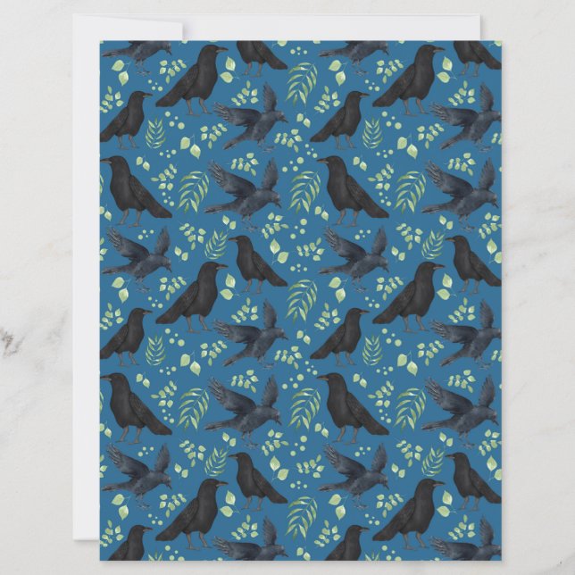 Ravens Goth Halloween Scrapbook Paper in Blue (Vorderseite)