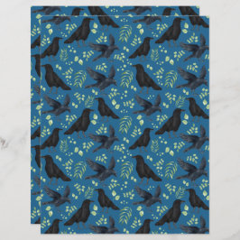 Ravens Goth Halloween Scrapbook Paper in Blue