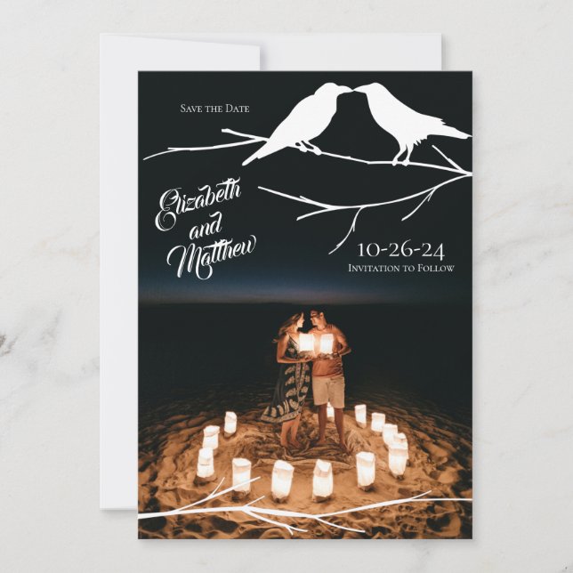 Ravens Gothic Wedding Save the Date Einladung (Vorderseite)