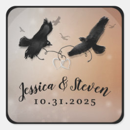 Ravens & Hearts Halloween-Aufkleber Quadratischer Aufkleber