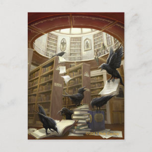 Ravens in der Bibliothek Postcard Postkarte