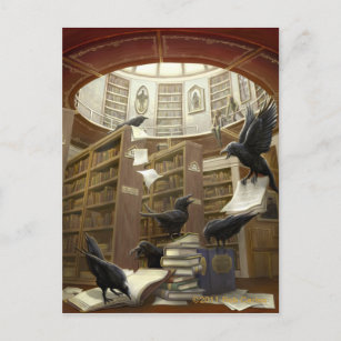Ravens in der Bibliothek Postcard Postkarte