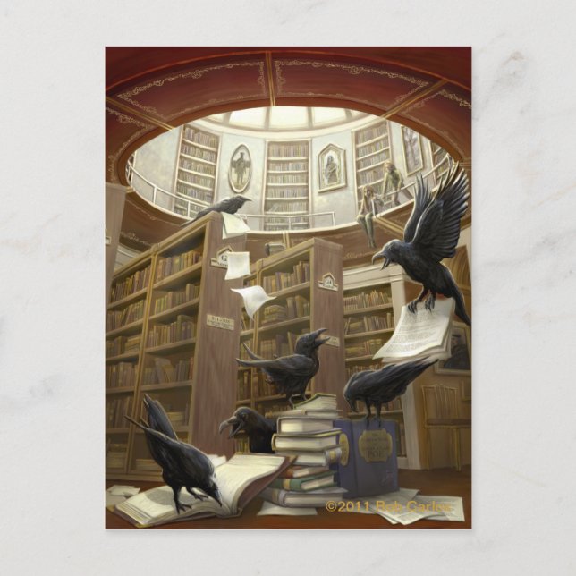 Ravens in der Bibliothek Postcard Postkarte (Vorderseite)