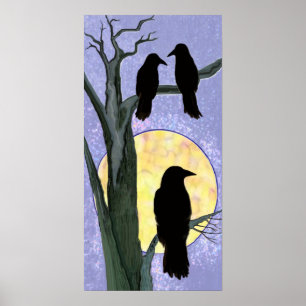 Ravens in einem Baum bei Sonnenaufgang Poster