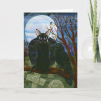 Raven's Moon Black Cat Crow Goth Fantasy Art Card
