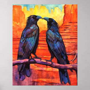 Ravens Navajo Wüste Native Art Style #NR111 Poster