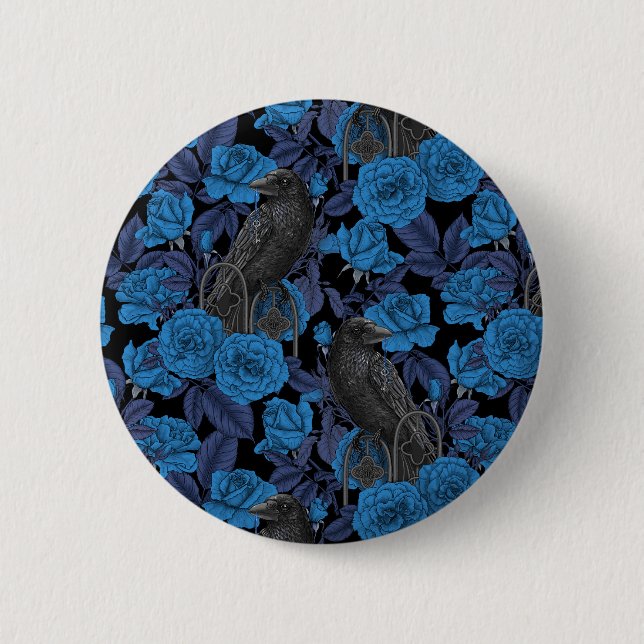Ravens und blaue Rose Button (Vorderseite)