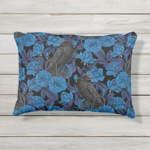 Ravens und blaue Rose Kissen Für Draußen