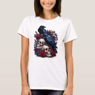 Ravens und Rose: Gotisches Schädeldesign T-Shirt