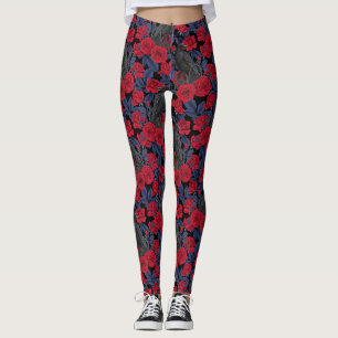 Ravens und Rose mit dunkelblauen Blätter Leggings