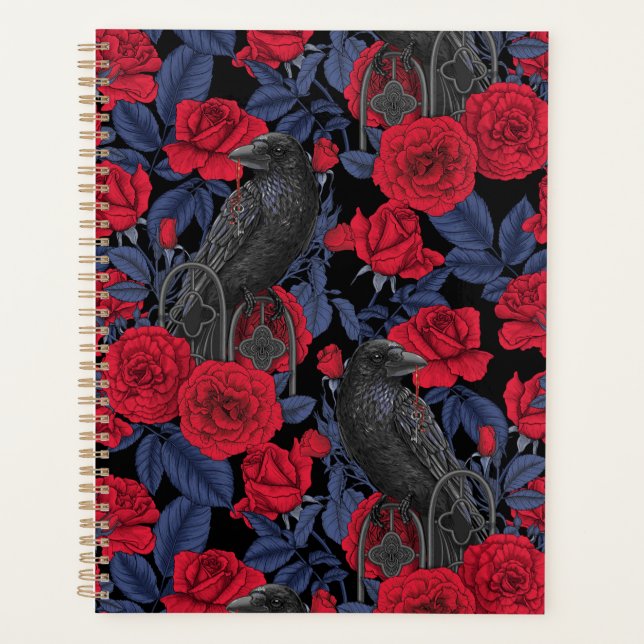 Ravens und Rose mit dunkelblauen Blätter Planer (Vorderseite)