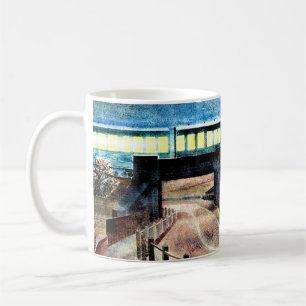 Ravilious Art, Zug über Brücke bei Nacht Kaffeetasse