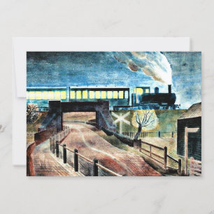 Ravilious Art, Zug über Brücke bei Nacht Karte