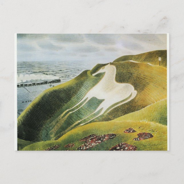 Ravilious - Das Westbury Pferd, schöne Kunst Postkarte (Vorderseite)