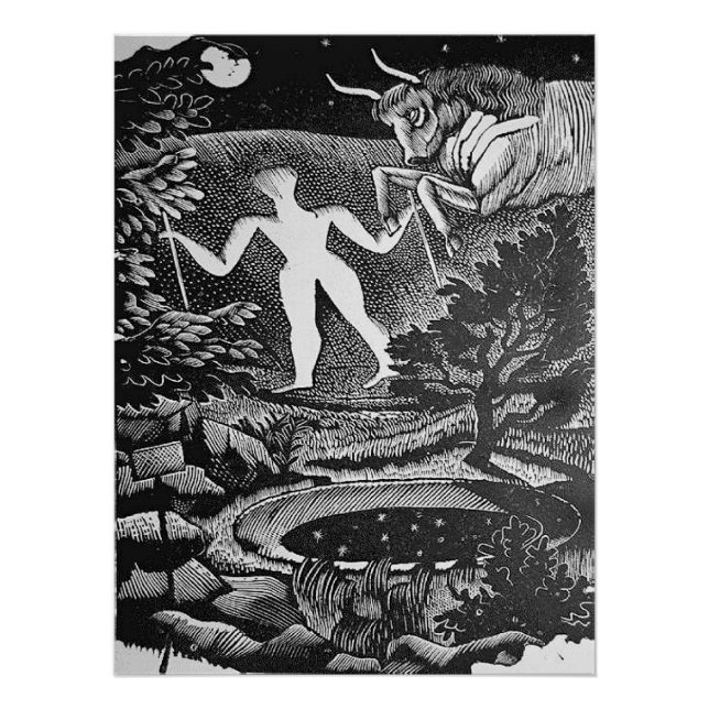 Ravilious - May, Woodcut of Long Man Wilmington, Poster (Vorderseite)