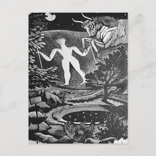 Ravilious - May, Woodcut of Long Man Wilmington, Postkarte (Vorderseite)