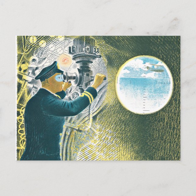 Ravilious - Offizier durch ein Periskop schauen Postkarte (Vorderseite)