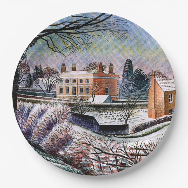 Ravilious - Pfarrhaus im Winter,  Pappteller (Vorderseite)