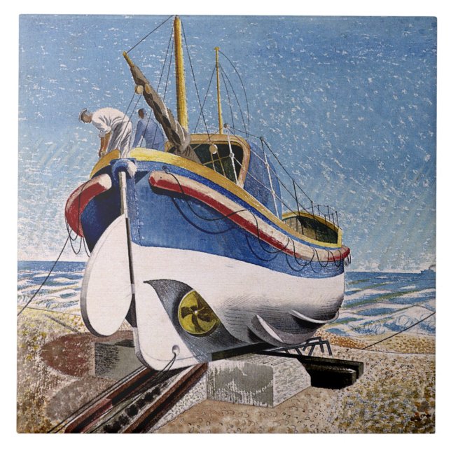 Ravilious - Rettungsboot in Adelburgh, schöne Kuns Fliese (Vorderseite)