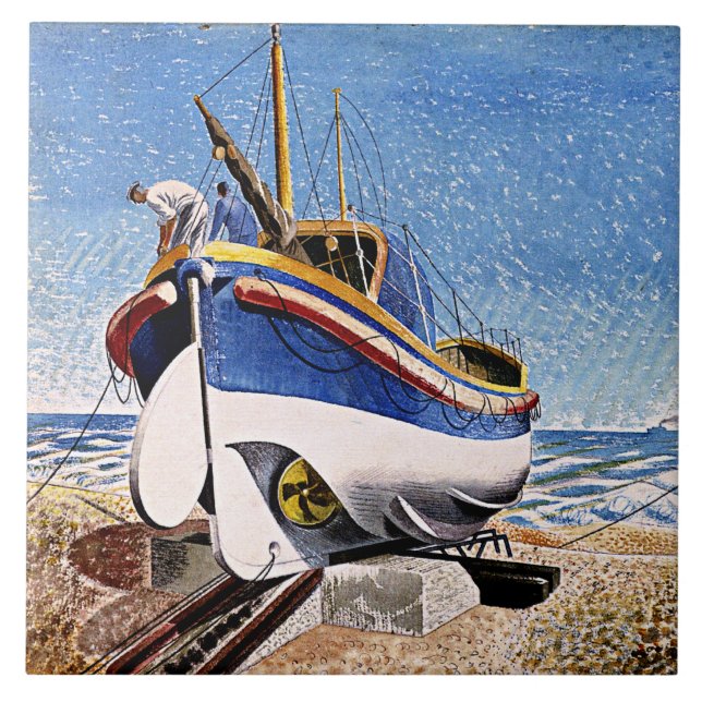 Ravilious - Rettungsboot in Aldeburgh Fliese (Vorderseite)