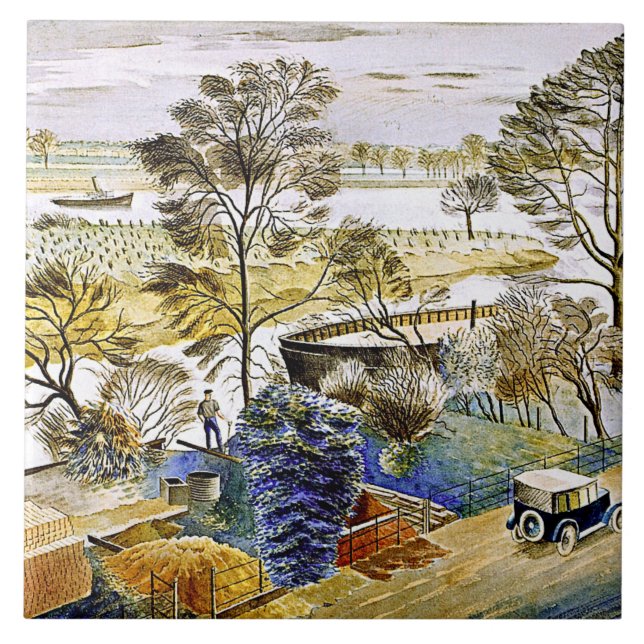 Ravilious - Themse bei Hemmersmith Fliese (Vorderseite)