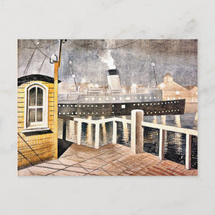 Ravilious - Verlassend Hafen für Kanaldampfdämpfer Postkarte