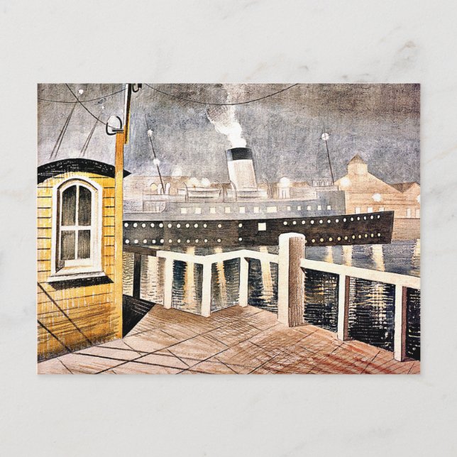 Ravilious - Verlassend Hafen für Kanaldampfdämpfer Postkarte (Vorderseite)