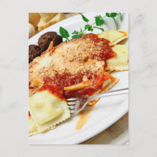 Ravioli und Fleischbällchen Postkarte