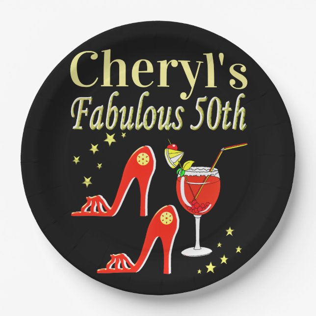 RAVISHING RED 50 TH GEBURTSTAG DIVA DESIGN PAPPTELLER (Vorderseite)