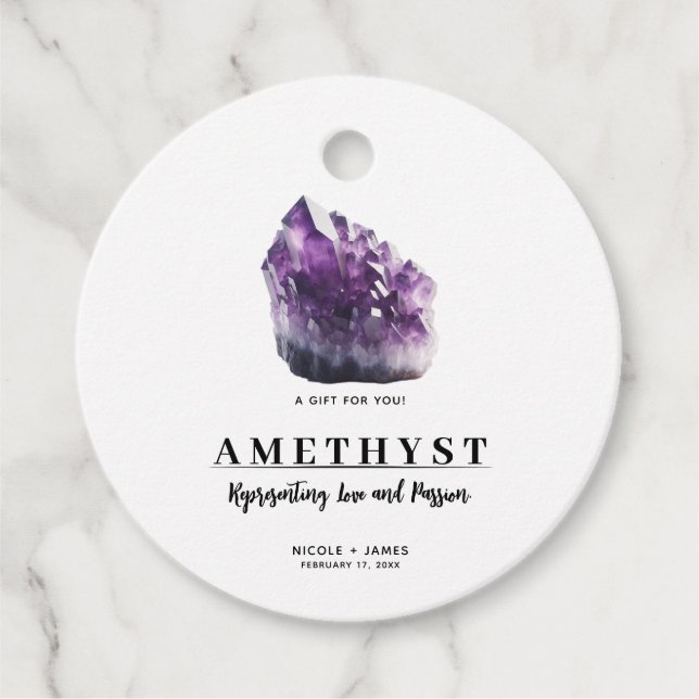 Raw Amethyst Lila Calming Crystal Wedding Geschenkanhänger (Vorderseite)