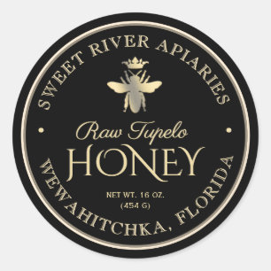 Raw Tupelo Honey Black Gold Queen Bee Runder Aufkleber