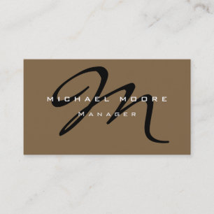 Raw Umber Brown Monogram Manager Business Card Visitenkarte