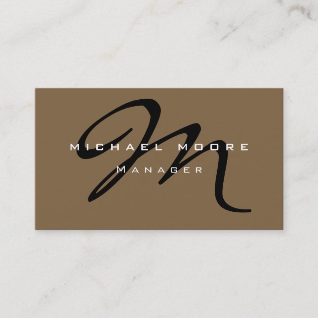 Raw Umber Brown Monogram Manager Business Card Visitenkarte (Vorderseite)